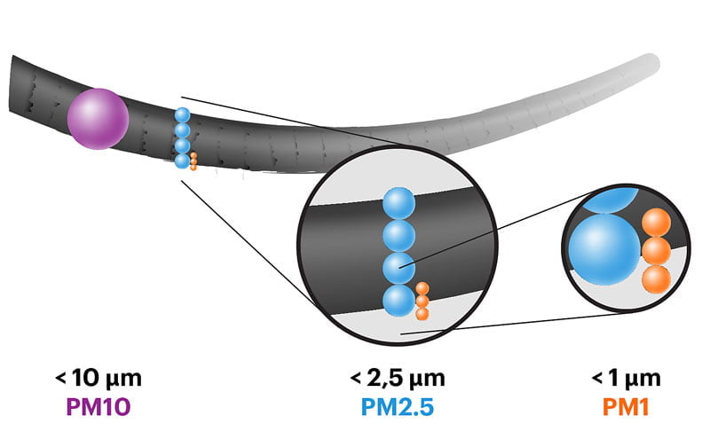Size of the small particles compared to human hair